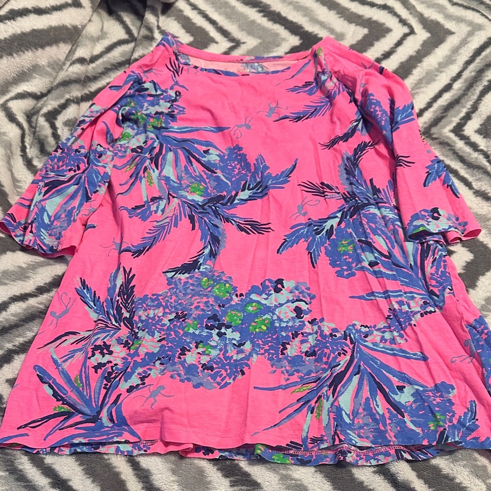 Lilly Pulitzer Kids Pink and Blue Floral Short Sleeve Top